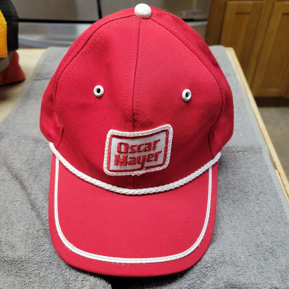 Oscar Meyer trucker hat red white cord cloth vintage